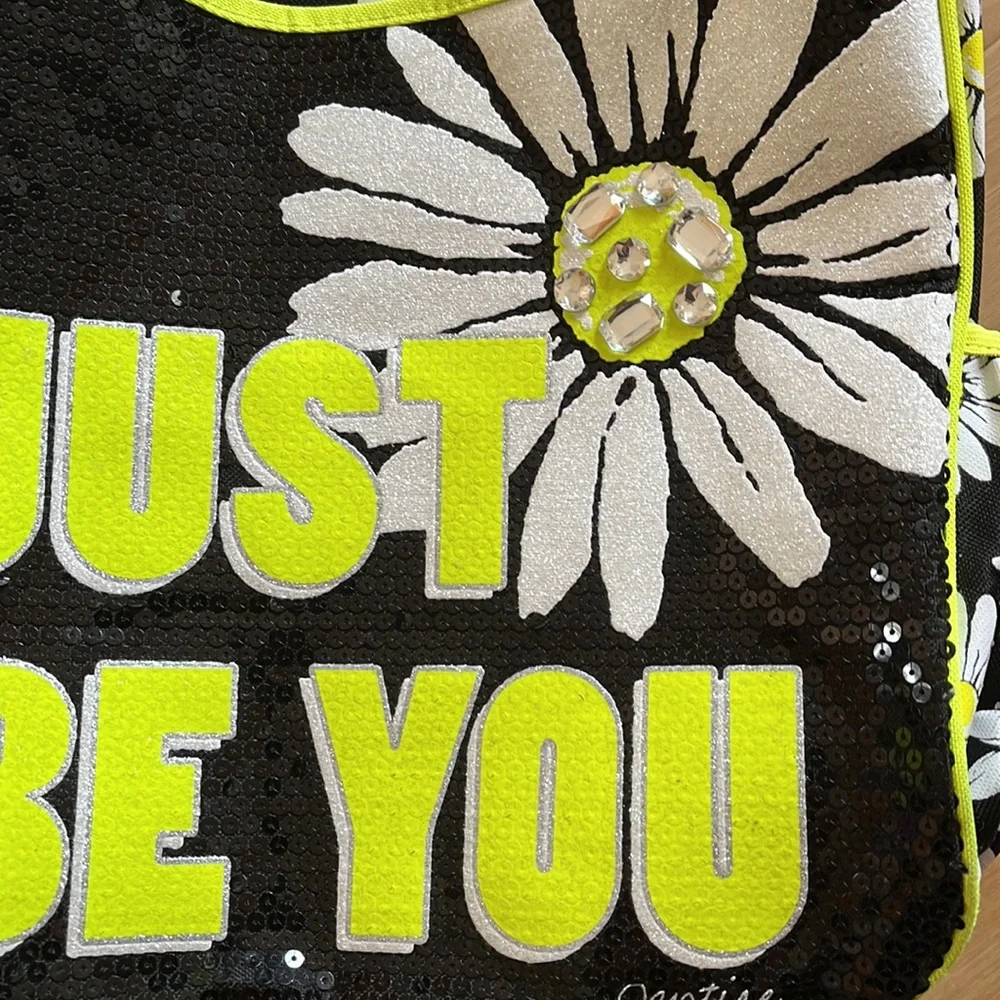 JUSTICE “JUST BE YOU” SEQUIN COMPUTER SCHOOL BAG BLACK YELLOW